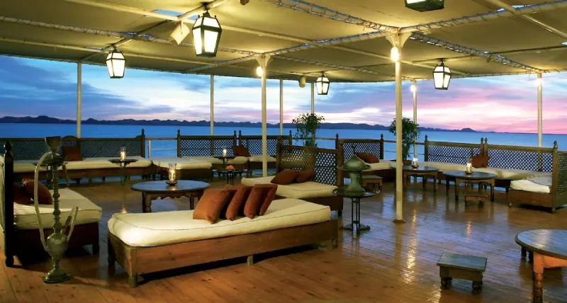 Mövenpick MS Prince Abbas sun deck overlooking Lake Nasser desert landscape — 3-night cruise Aswan to Abu Simbel, Mövenpick 5-star Egypt 2026