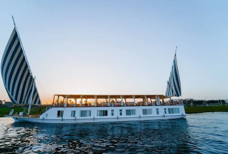 Dahabiya moored at Bissaw Nubian village Egypt — authentic Nubian crafts jewellery and pottery direct from makers on Dahabiya route