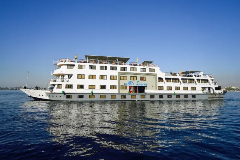 MS Nile Treasure budget 5-star Nile cruise 2026 — sailing between Luxor and Aswan on the Nile River Egypt