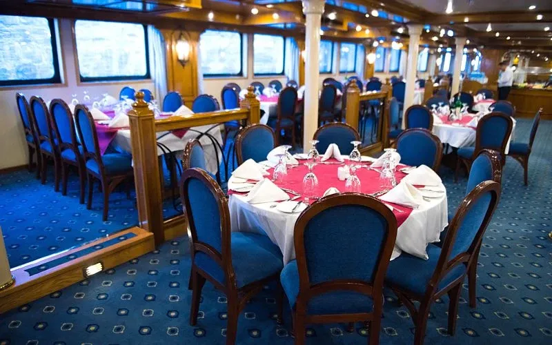 MS A-Sarah Nile Cruise restaurant equipped for 120 passengers — international cuisine HACCP food safety budget 5-star Egypt