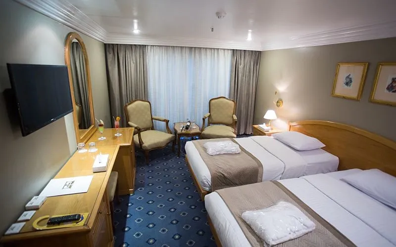 Budget Nile cruise ship sundeck with pool on Luxor Aswan route Egypt