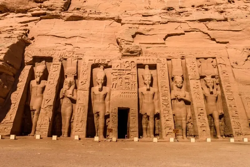 Abu Simbel Great Temple four colossal statues of Ramesses II at dawn Lake Nasser Egypt 2026
