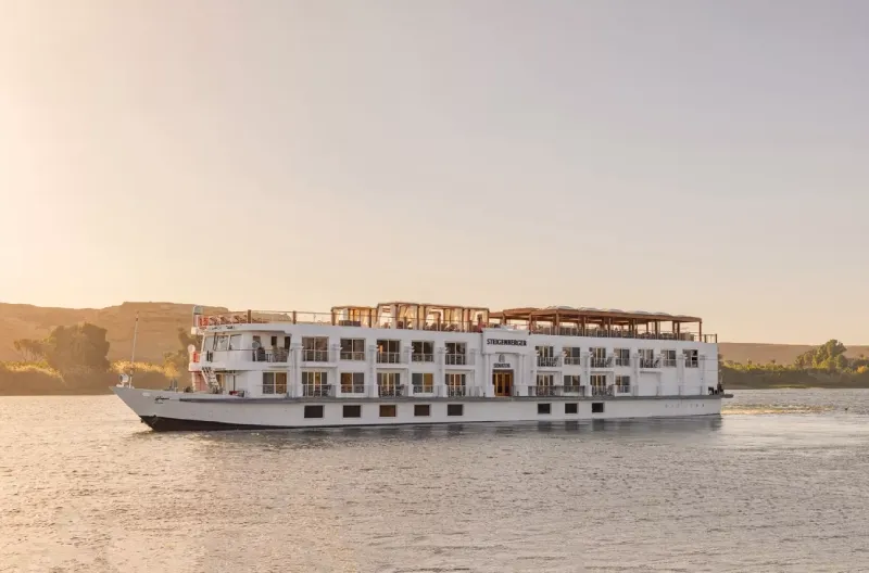 Luxury Jaz Sentaor Nile cruise ship deck with pool and Nile view between Luxor and Aswan