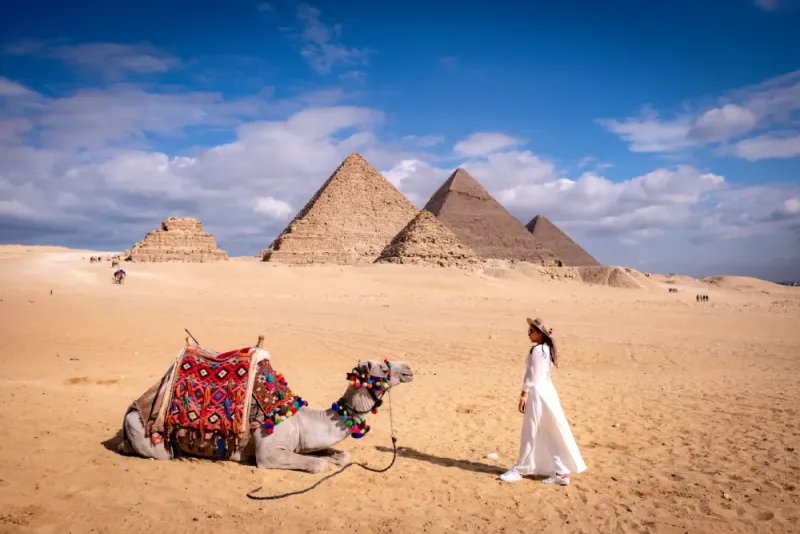 Pyramids of Giza with Great Sphinx Cairo Egypt